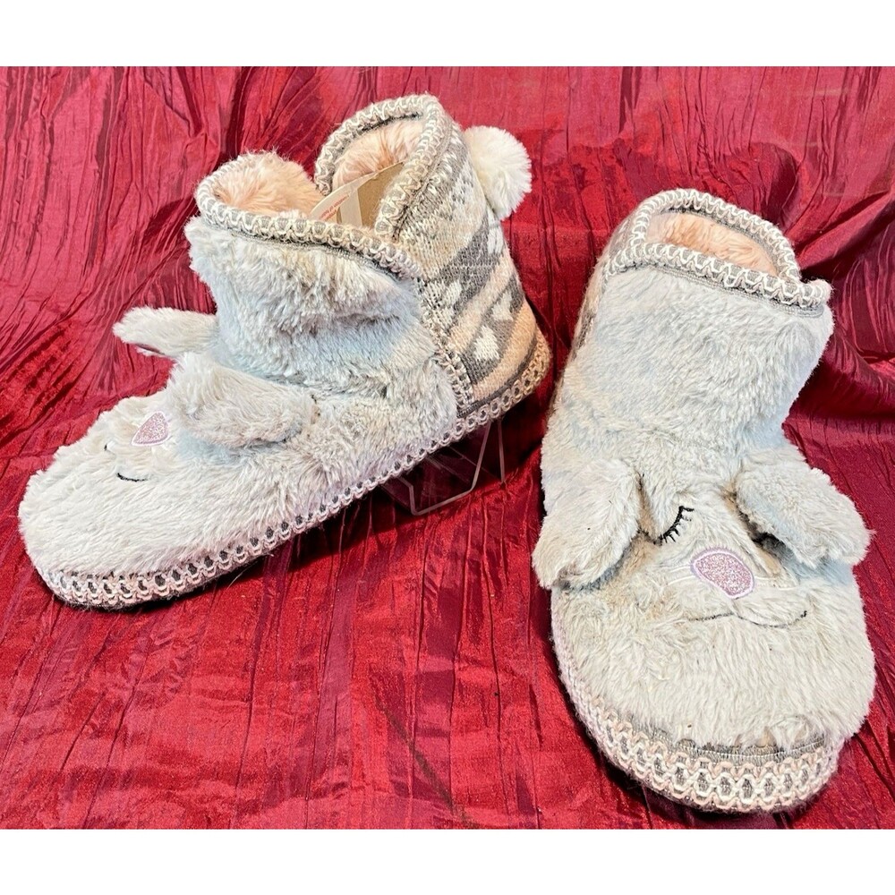 Womens Muk Luks  Carolina Blue" Cat" Faux Fur Fuzzy Slipper Ankle Boots sz 9